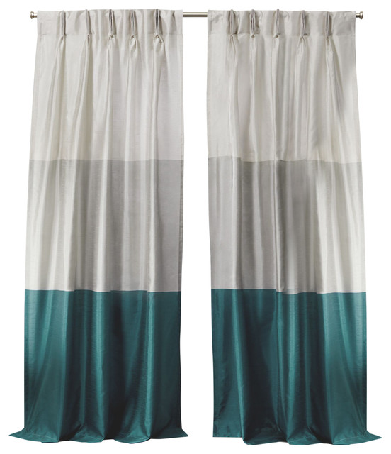 Chateau Striped Faux Silk Pinch Pleat Curtain Panel Pair
