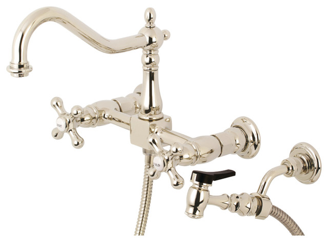 Kingston Brass 2 Handle Wall Mount Bridge Kitchen Faucet With