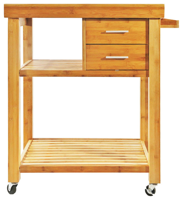 Rolling Bamboo Wood Kitchen Island Cart Trolley, w/ Towel Rack