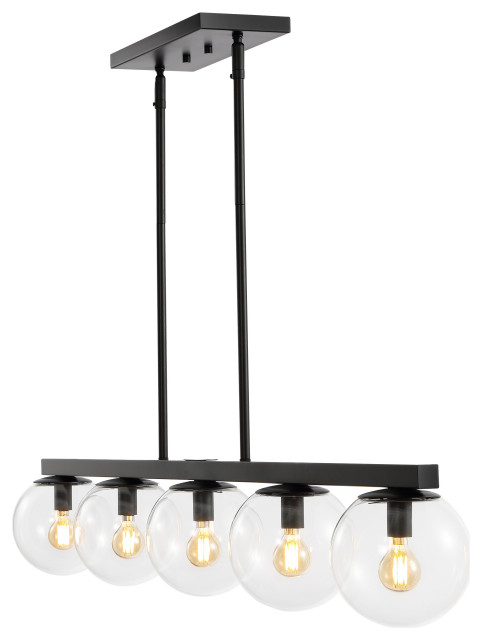 Luca Parisian 45.5" 5-Light Modern Glam Globe Linear LED Pendant, Black/Clear