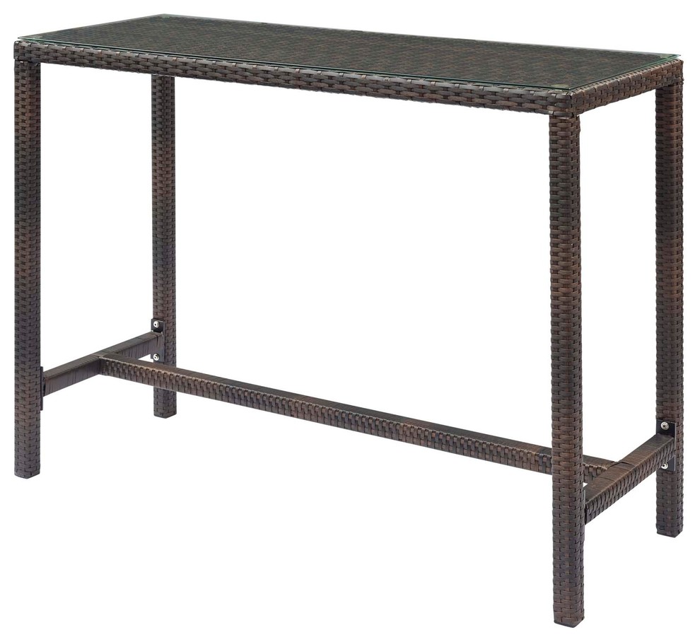 Modern Urban Living Outdoor Bar Side Table, Rattan Wicker Glass, Brown