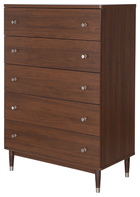 South Shore Olly Mid-Century Modern 5-Drawer Chest, Brown Walnut
