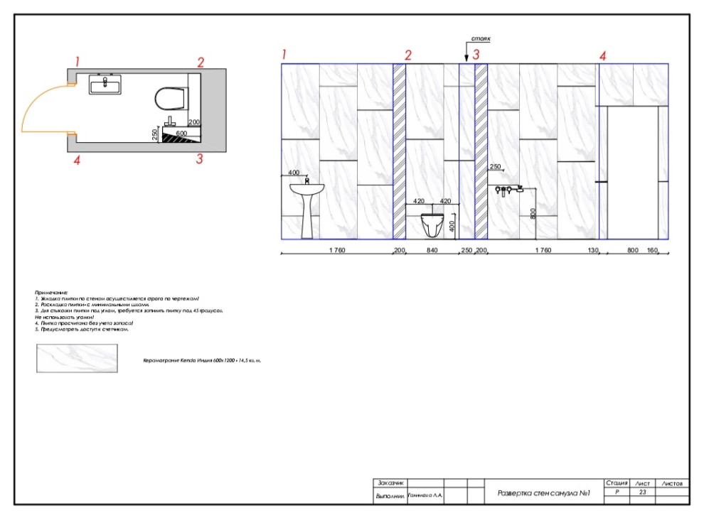 Развертка стен санузла №1