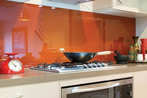 Epping, red glass splashback eclectic-kitchen