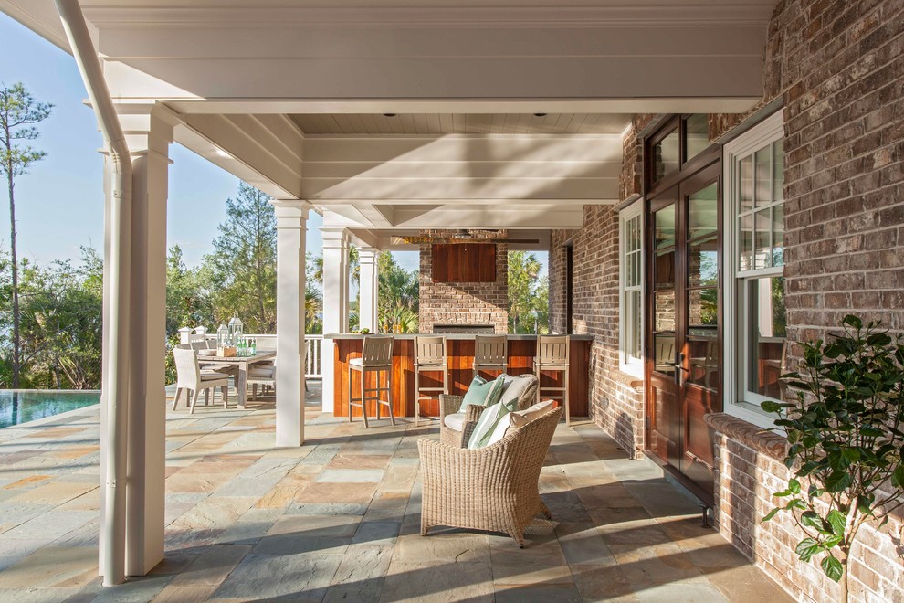 Inspiration for a huge transitional backyard outdoor kitchen deck remodel in Charleston