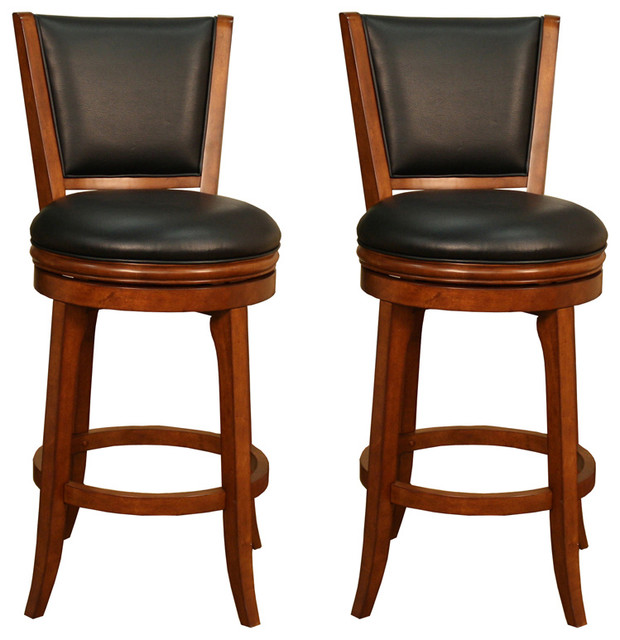 American Heritage Peyton Bar Stools, Suede With Black Vinyl, Set of 2 Traditional Bar Stools