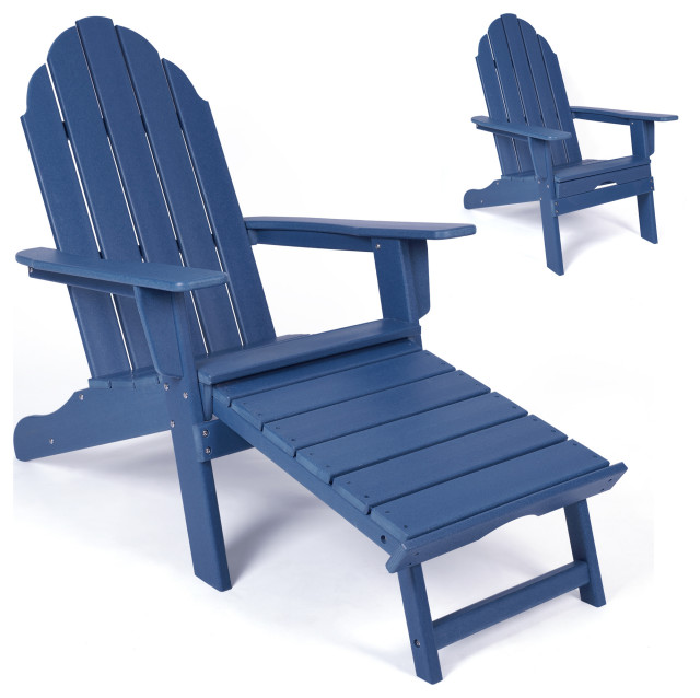 Folding Reclining Recycled Plastic Adirondack Chair with Ottoman