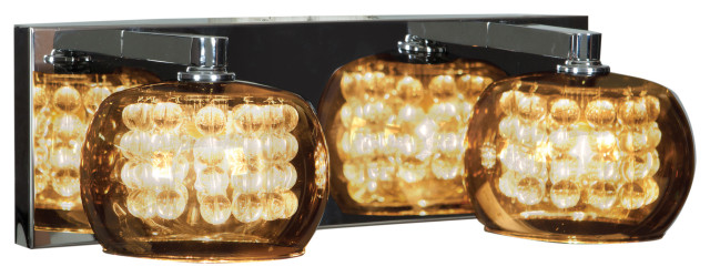 Glam 2-Light Vanity, Chrome Finish, Mirror Glass With Crystal Shade