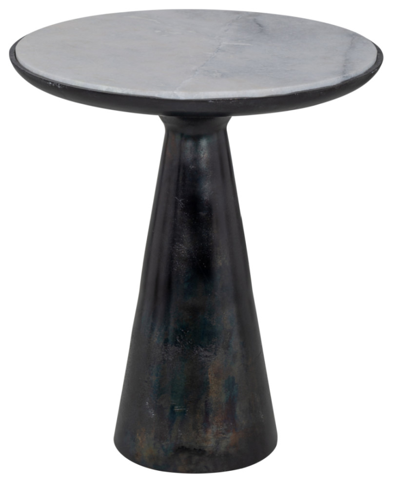Marble Top Pedestal End Table OROA Ethan, Large Transitional Side