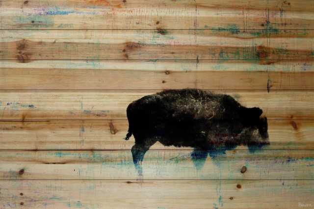 "The Buffalo Knows" Painting Print on Natural Pine Wood, 60"x40"