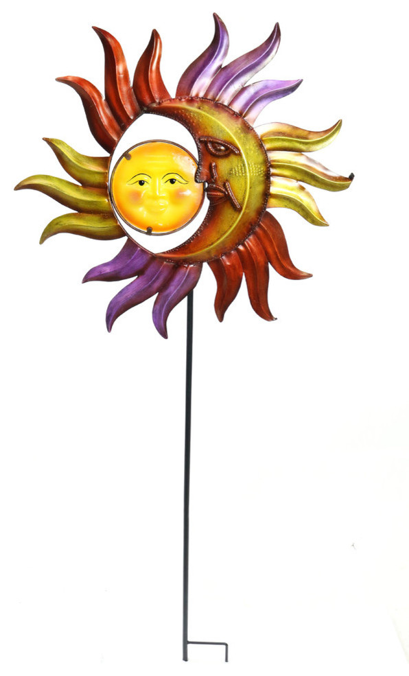 Sun And Moon Garden Stake Contemporary Garden Statues And Yard Art by Alpine Corporation