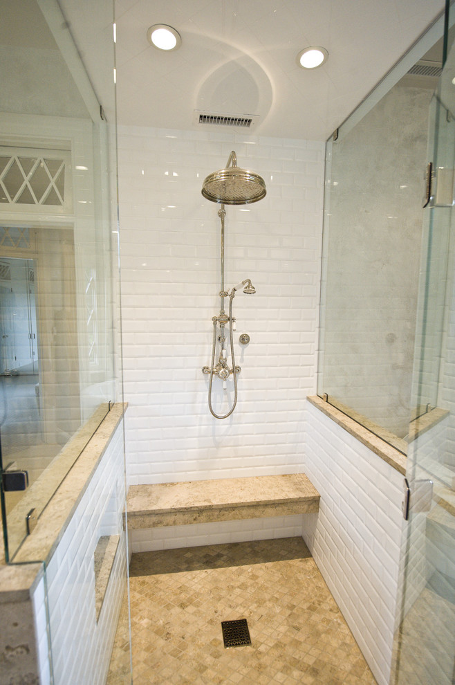 Photo of a traditional bathroom in Philadelphia with subway tile.