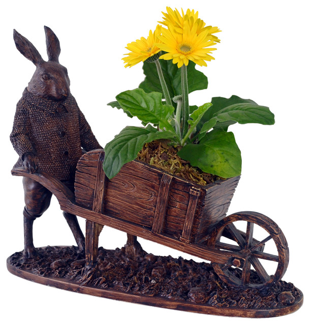 Expo Decor LLC Rabbit Pushing Wheelbarrow Decor for a Eclectic Look