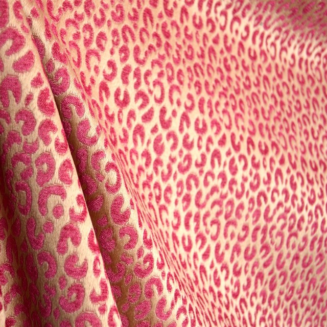 Tanzia Hot Pink Creamy Ivory Chenille Leopard Skin Animal Fabric