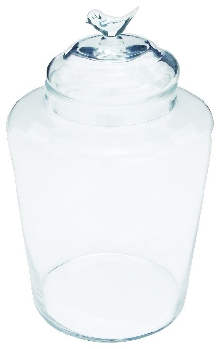 Large Clear Glass Jar Shape Bird Detail The Lid Home Kitchen Decor