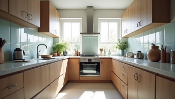Modern Kitchen Renovation with turquoise backsplash