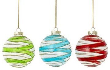 MarthaHoliday Merry and Bright Set Glass Stripe Christmas Ornaments