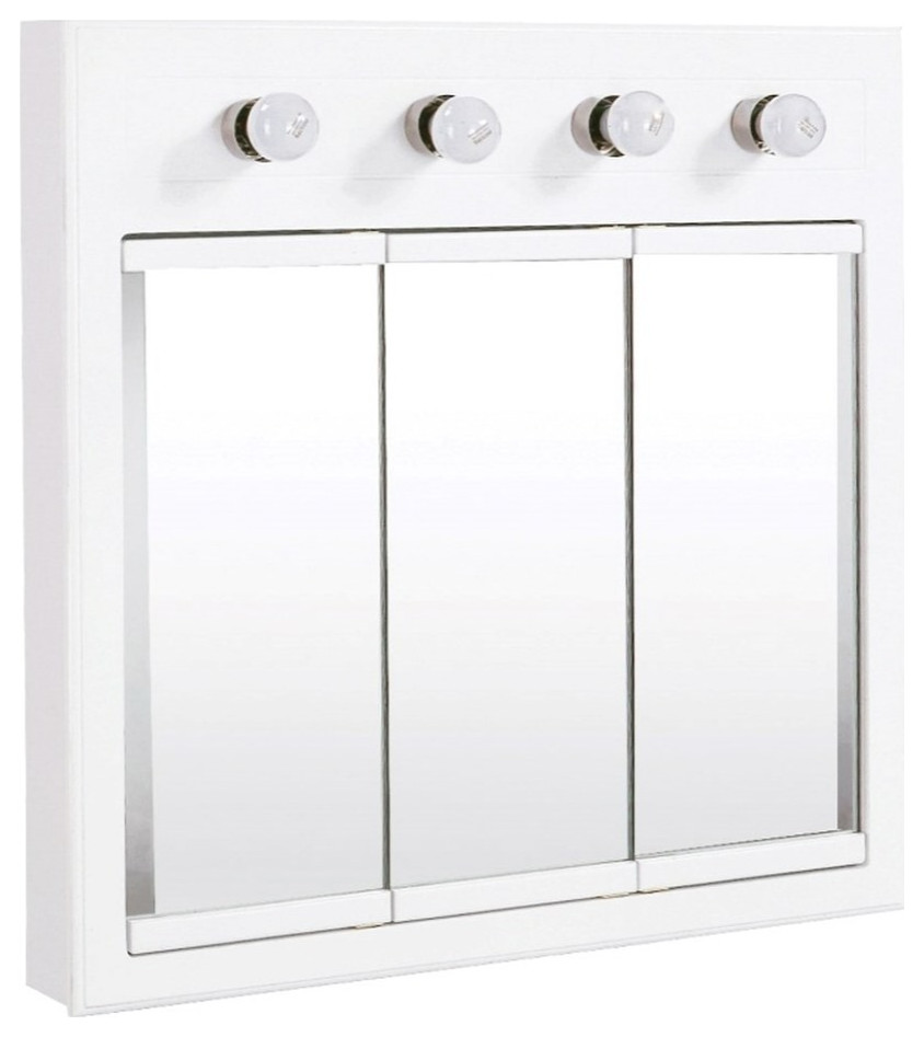 Concord 30Inch Assembled Lighted Medicine Wood in White Gloss Transitional Medicine