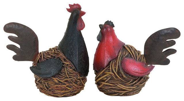 Old Look Garden Hen Or Rooster From Heavy Polystone