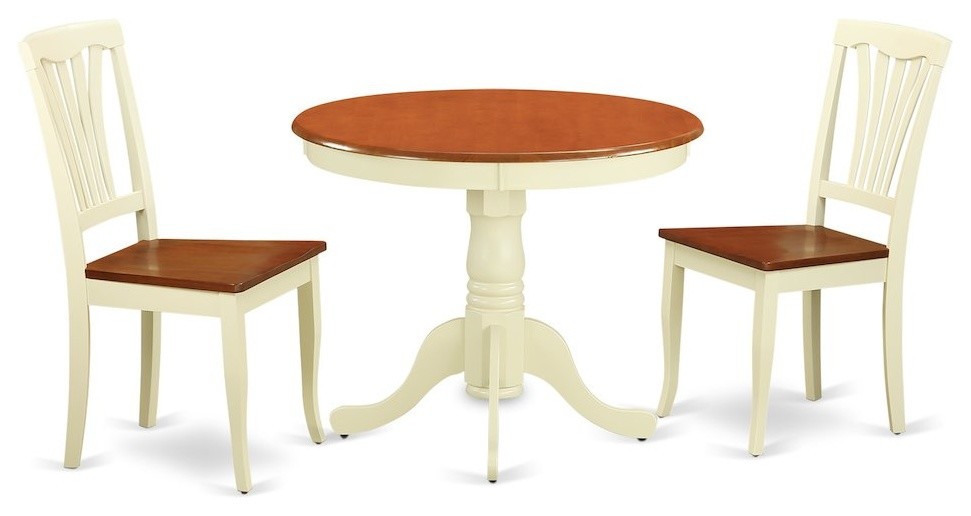 East West Antique 3Piece 36" Round Kitchen Nook Dining Room Set With 2 Chairs Traditional