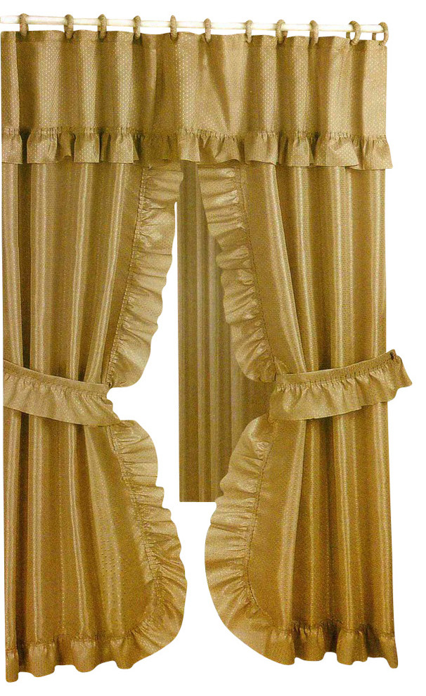 Double Swag Fabric Shower Curtain, Vinyl Liner, and 12 Rings