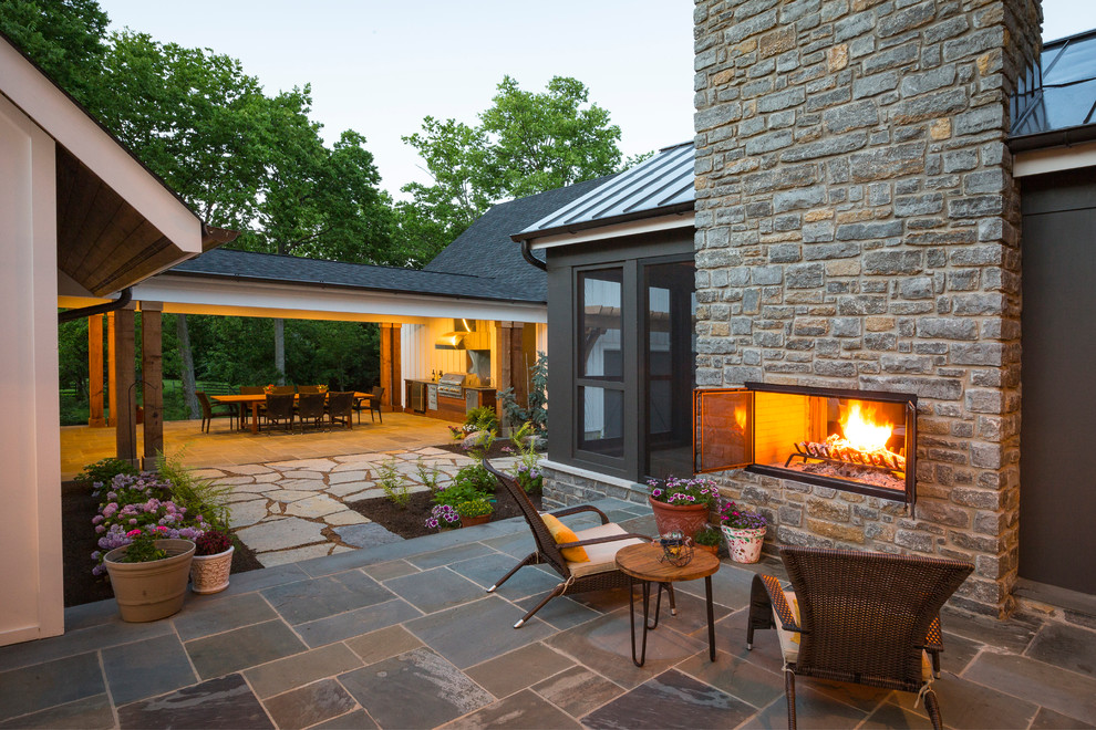 Design ideas for a country patio in Cincinnati with no cover and with fireplace.