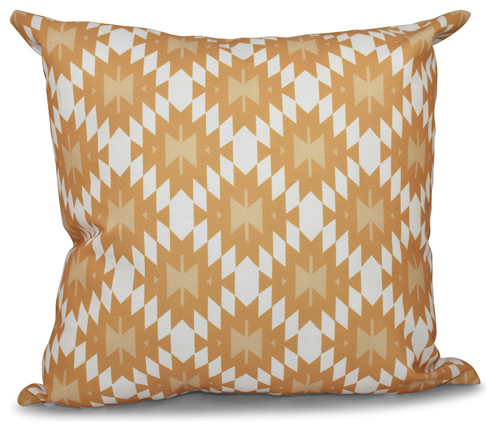 Jodhpur Kilim, Geometric Print Pillow, Gold, 18"x18"