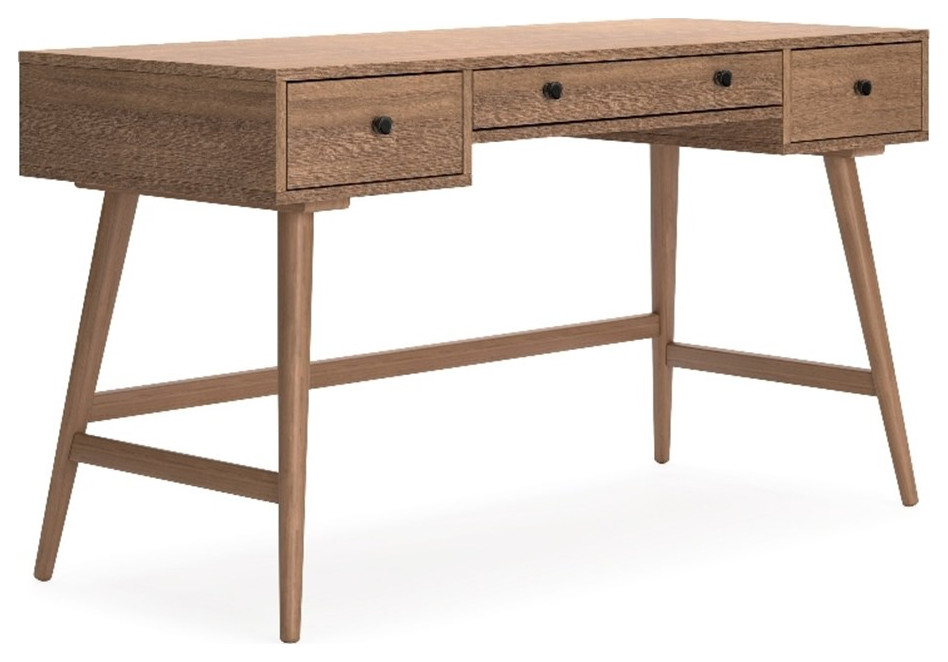 Ashley Furniture Thadamere Wood Home Office Desk in Light Brown Midcentury Desks And Hutches