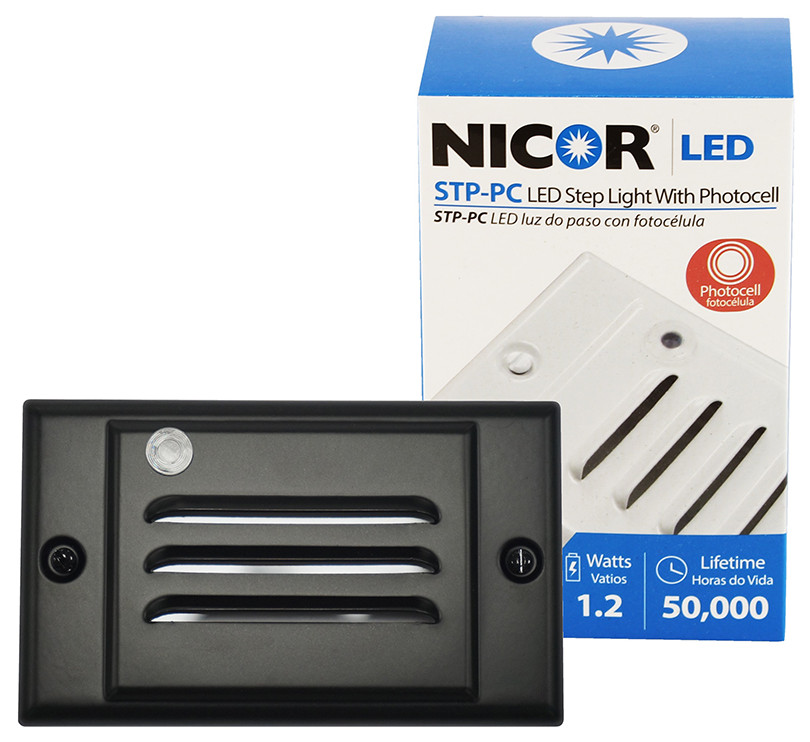 NICOR LED Step Light With Photocell Sensor Including Black Horizontal
