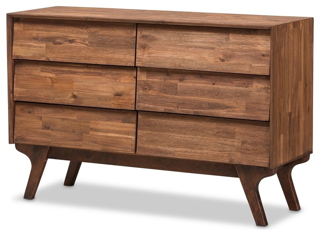 Midcentury Modern Brown Wood 6-Drawer Dresser - Midcentury - Dressers ...