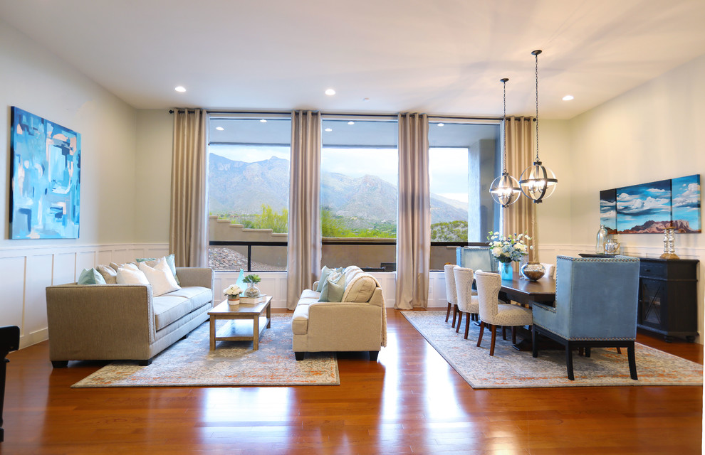 Example of a transitional home design design in Phoenix