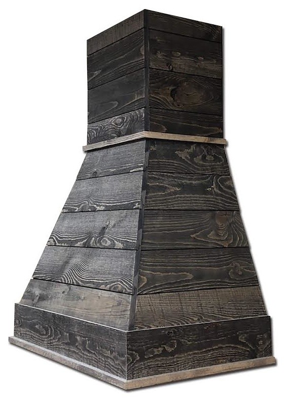 Castlewood Rustic Shiplap Chimney Hood With Liner And Ventilator, Rustic/Spruce,