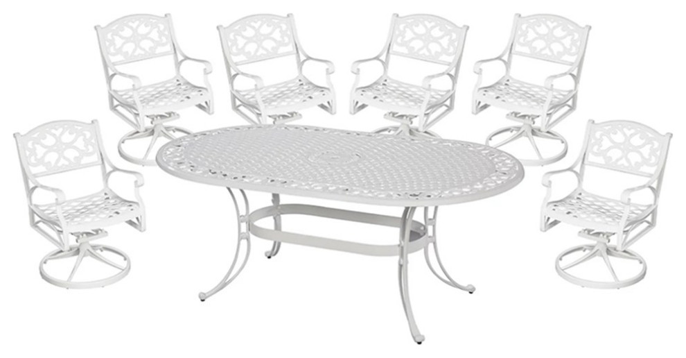 Homestyles Sanibel Aluminum 7 Piece Outdoor Dining Set in White
