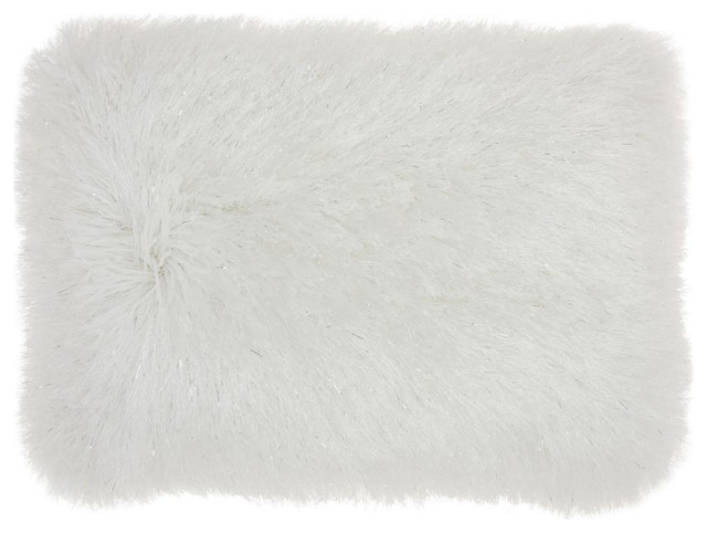 White Super Shaggy  Throw Pillow - 386416