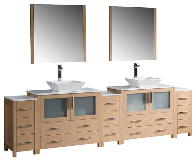 Fresca Torino 108" Light Oak Modern Double Sink Bathroom Vanity ...