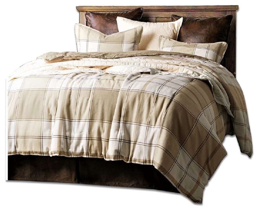 Wilson Tan Plaid Comforter Set Farmhouse Comforters And