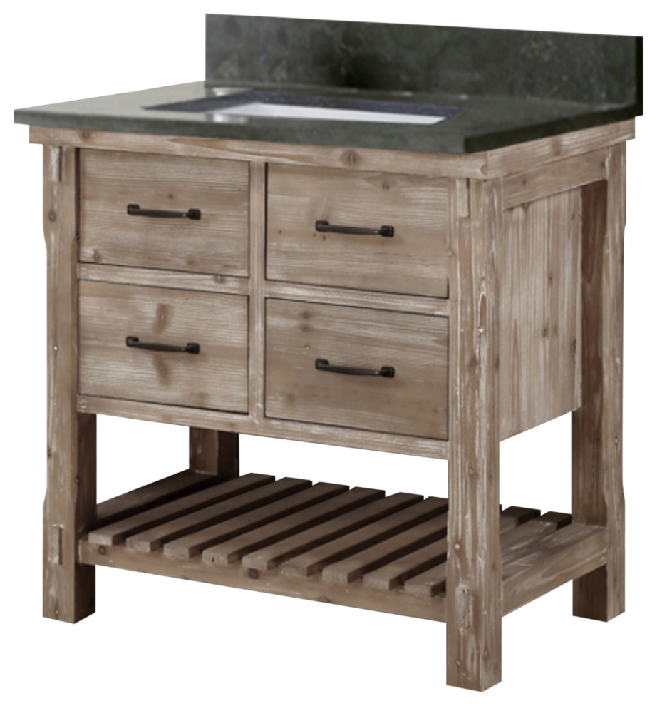 Rustic Single Sink Vanity With Rectangular Sink With Limestone Top Rustic Bathroom Vanities