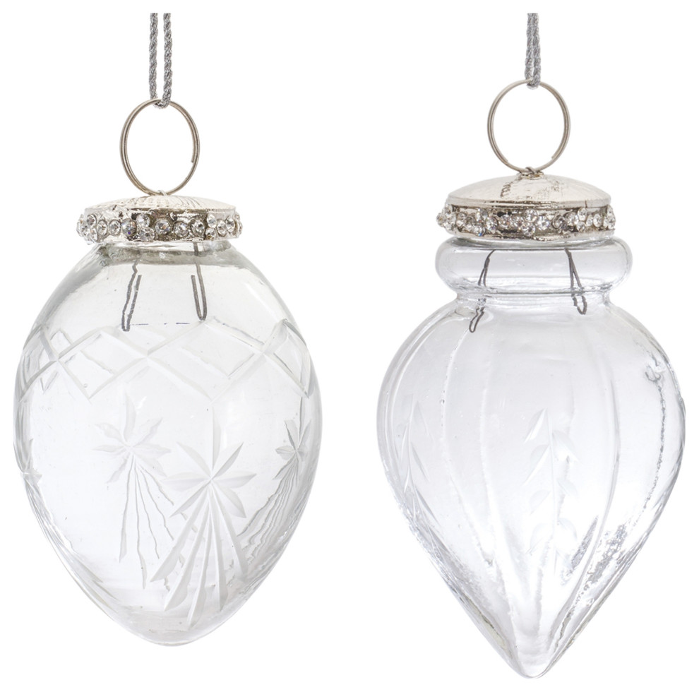 Etched Glass Teardrop Ornament, 6Piece Set Modern Christmas