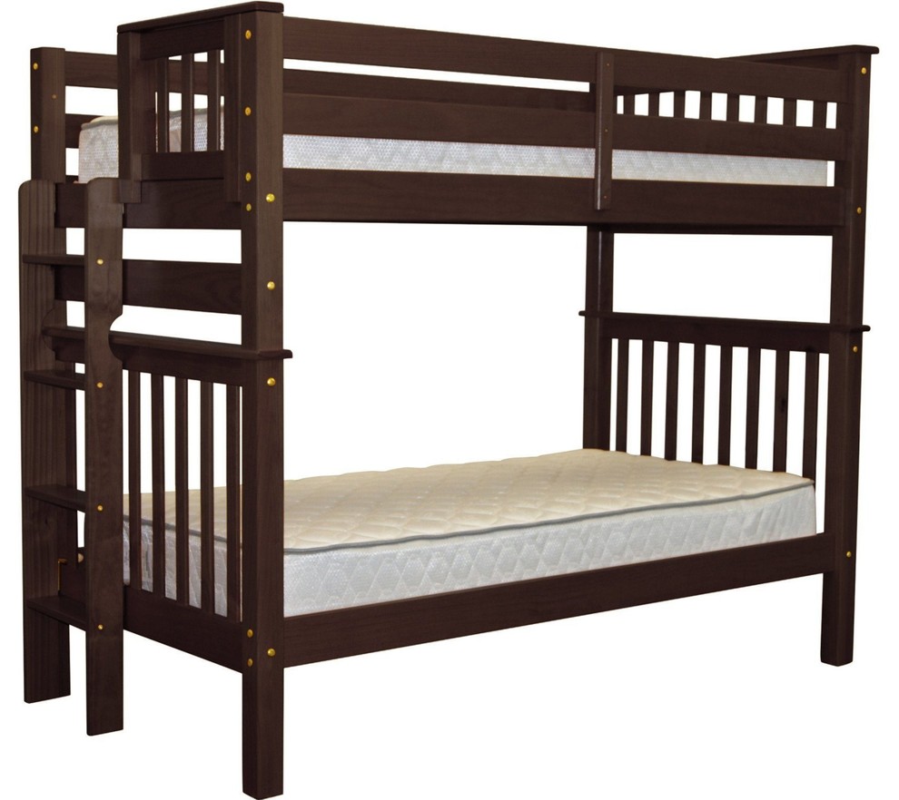 Bedz King Bunk Beds Tall Twin Over Twin With End Ladder Cappuccino Transitional Bunk Beds By Quality Bunk Beds