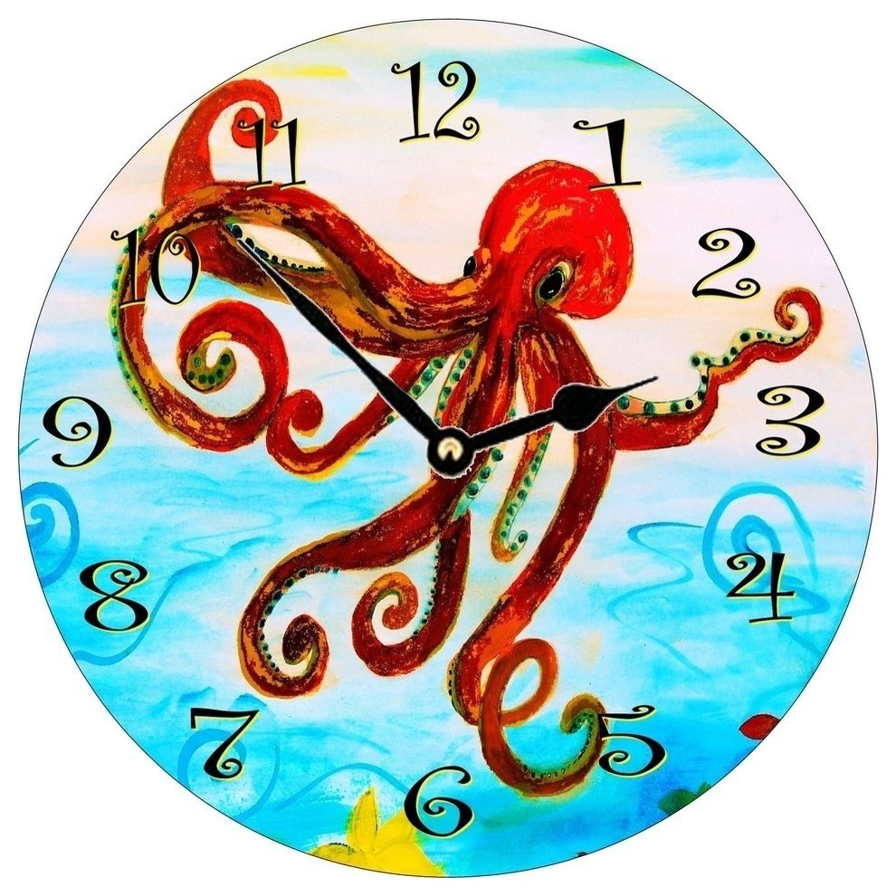 Red Octopus Wall Clock