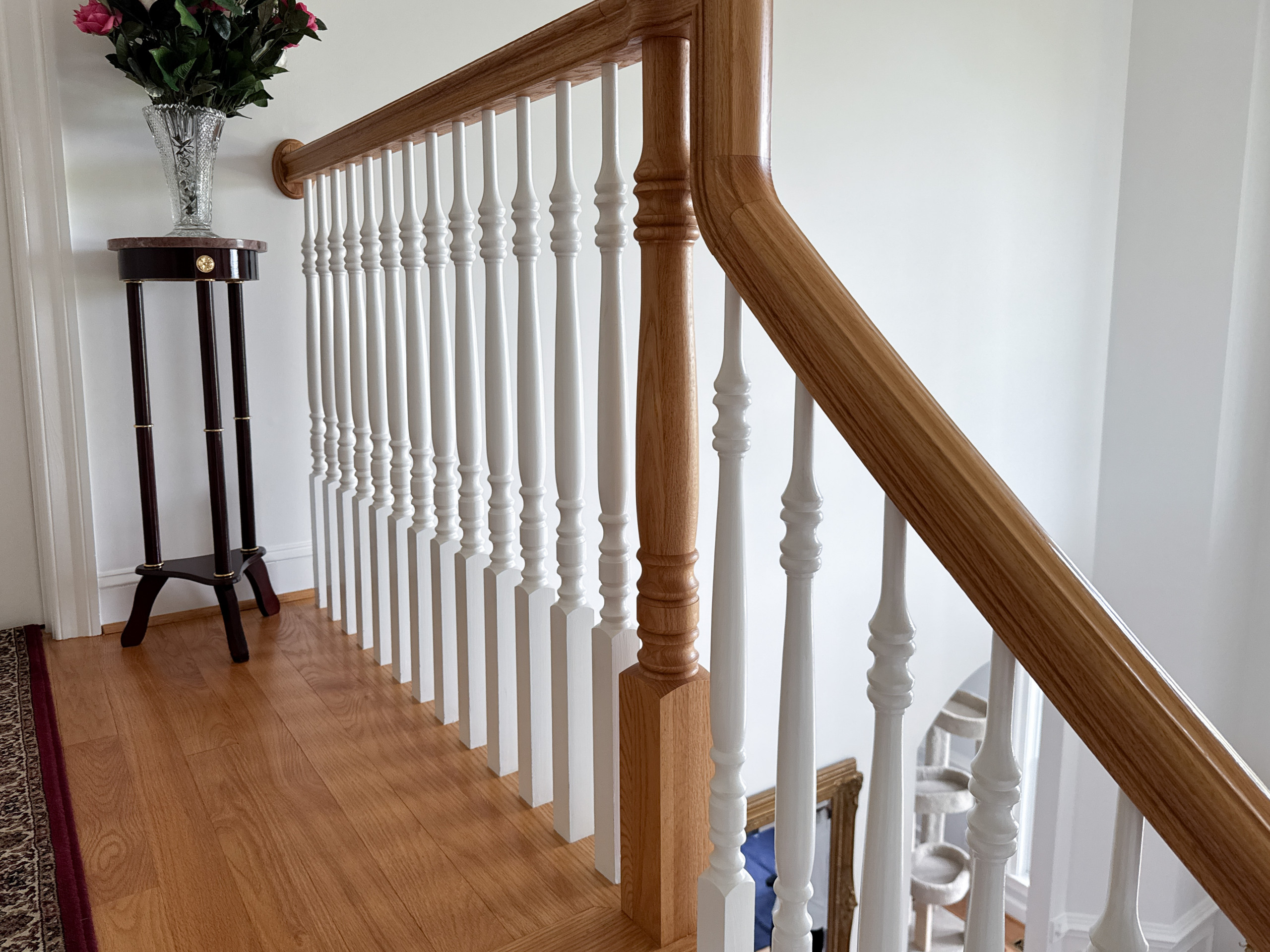 Project #161 | Curved Red Oak Foyer Staircase, 26 Years Later