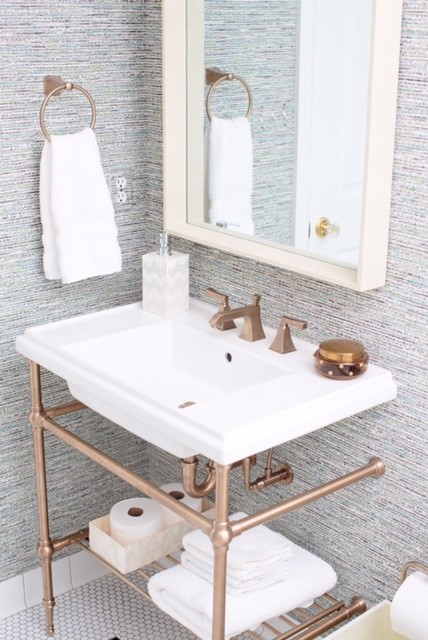Design ideas for a small eclectic 3/4 bathroom in Other with a console sink, a double shower, white tile, ceramic tile and ceramic floors.