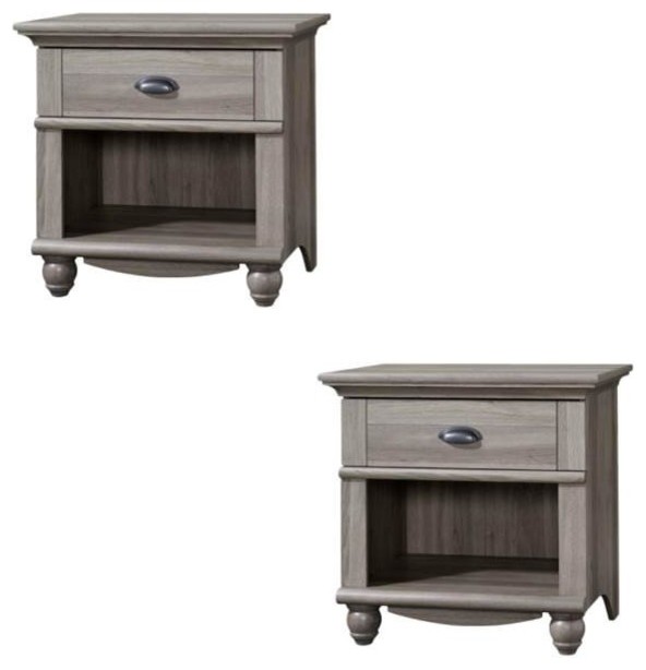 Home Square Wood Nightstand With A Drawer In Salt Oak Set Of 2 Traditional Nightstands And Bedside Tables By Homesquare