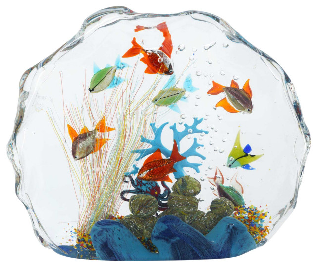 GlassOfVenice Large Murano Glass Aquarium With Fish And Sea Life - 10 fish