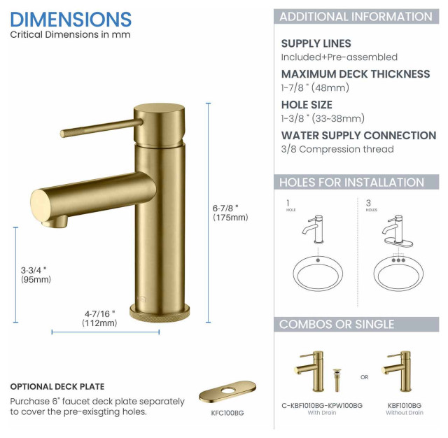 Circular X Brass Single Hole Bathroom Faucet KBF1010, With Drain ...