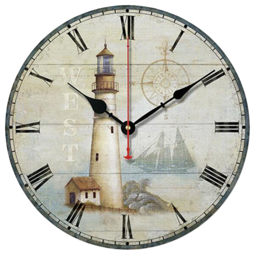 10" Retro Unique Lighthouse Wall ClockDecor Silence, H Beach Style