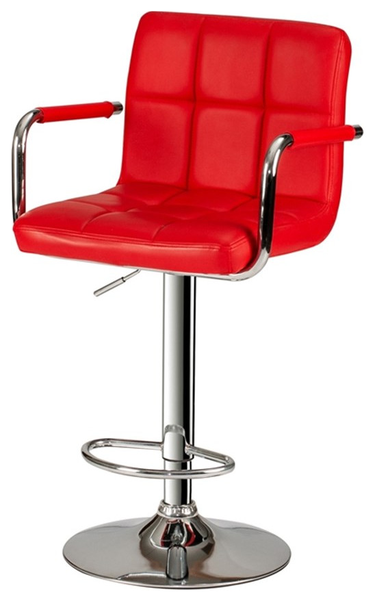 Trent Home Height Adj. 44" Faux Leather Gas Lift Barstool Set in Red (Set of 2) Contemporary