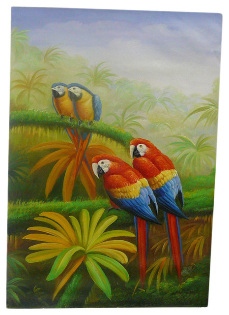 Oil Paint Canvas Art 4 Parrots Wall Decor Tropical Paintings Oil Paint Canvas Art 4 Parrots Wall