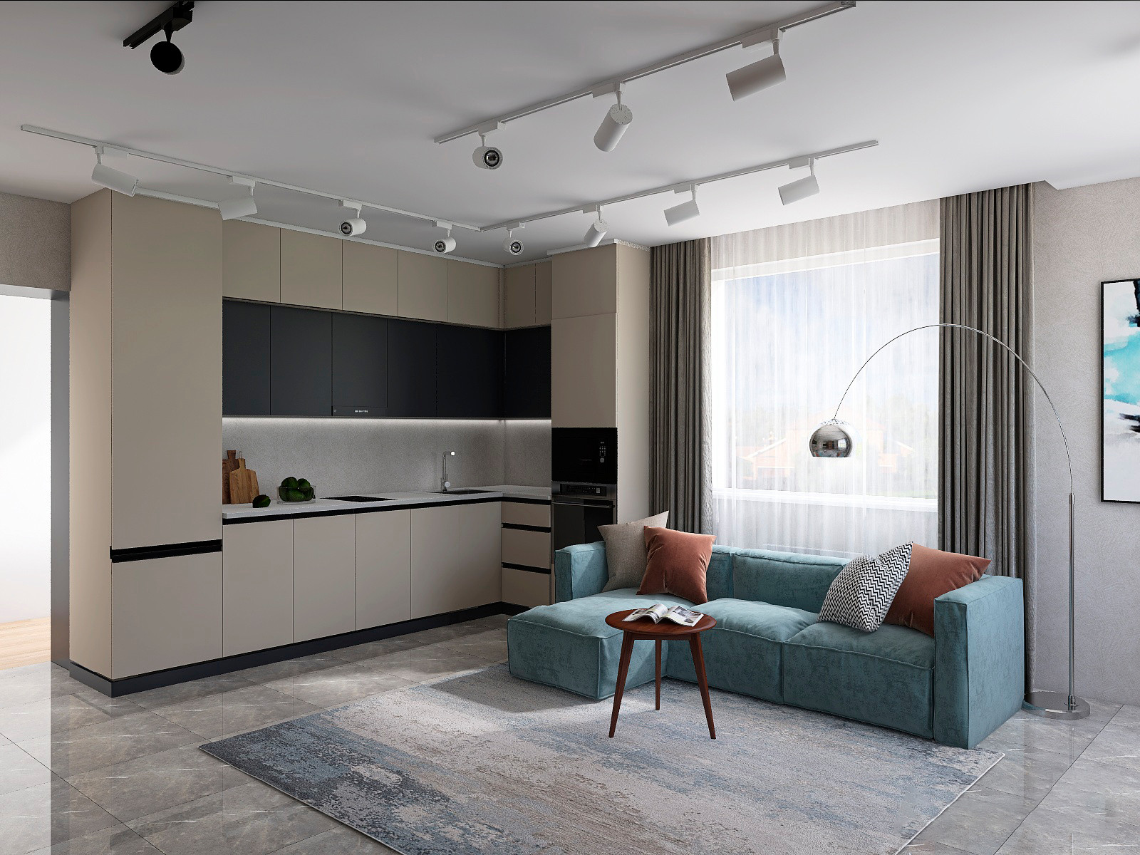 Холостяцкая гостиная 35 м2 в загородном доме