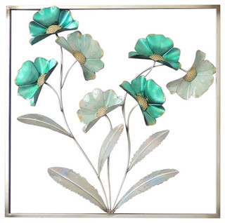 Emerald Flowers Wall Art 48x48 Cm Contemporary Metal Wall Art By Evolution Art Houzz Uk